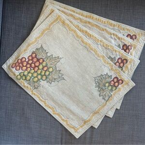 ANDREA WARD Vintage 4-pcs Handpainted Grapevine Print Cotton Placemats #0820255